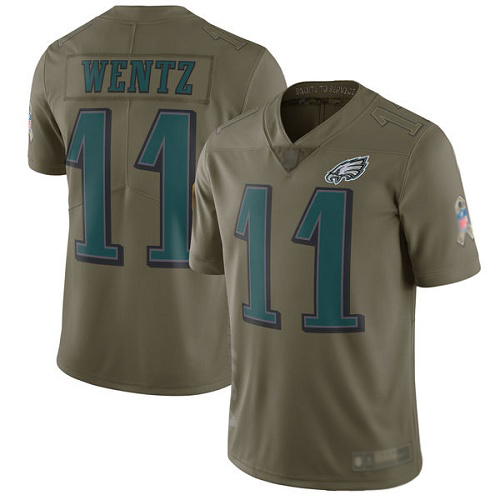 Men Philadelphia Eagles #11 Carson Wentz Limited Olive 2017 Salute to Service Football NFL Jersey